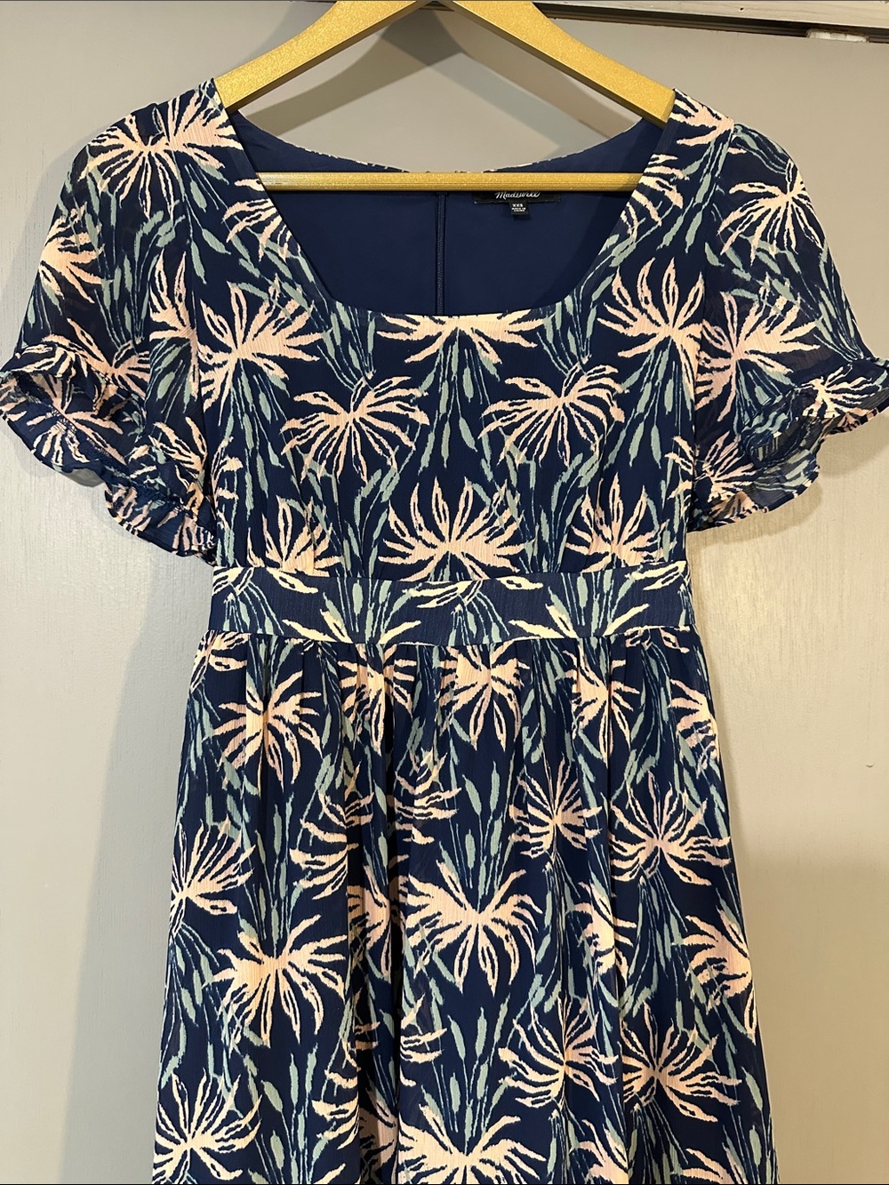Madewell Navy Floral Maxi Dress Pink Print Puff Sleeve XXS - Picture 2 of 10